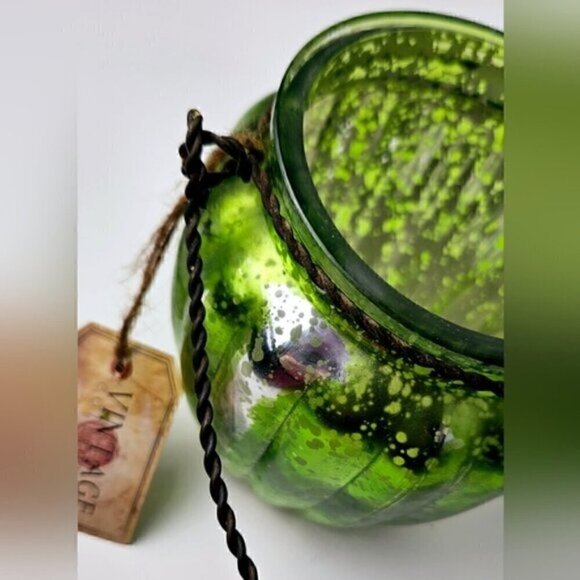 Vintage Collection Mercury Glass Lantern Hanging Tea Light Holder Green & Silver - Picture 11 of 11